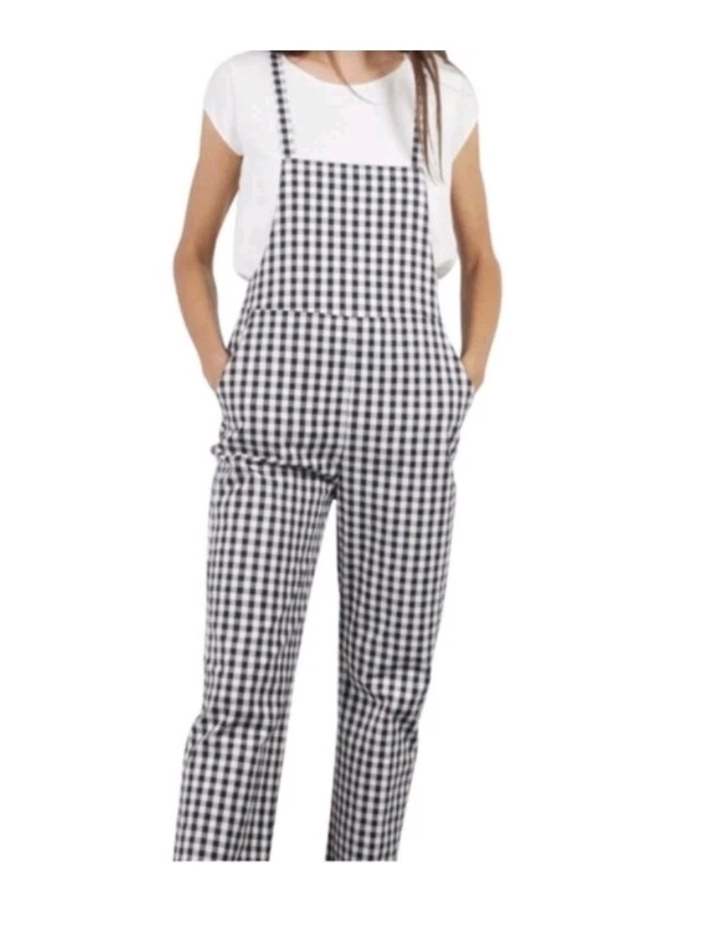 Mod Ref Brand Women's size Large Black & White Gingham Overalls Cottagecore